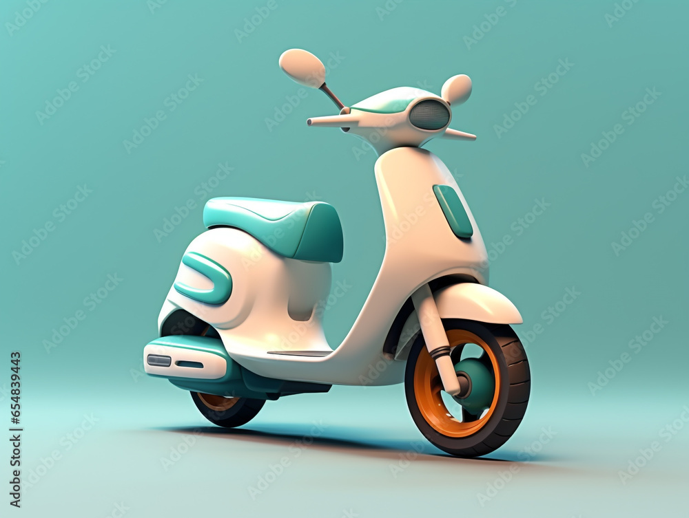 3D illustration of futuristic small modern scooter isolated on plain background. Suitable for daily use and for short trips.