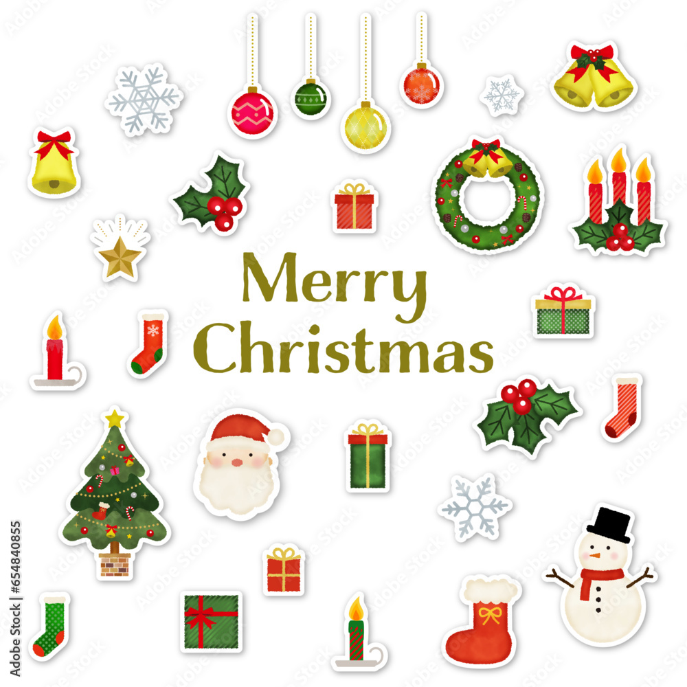 クリスマスのアイコン 水彩風イラスト素材セット クリスマスのアイコン 水彩風イラスト素材セット