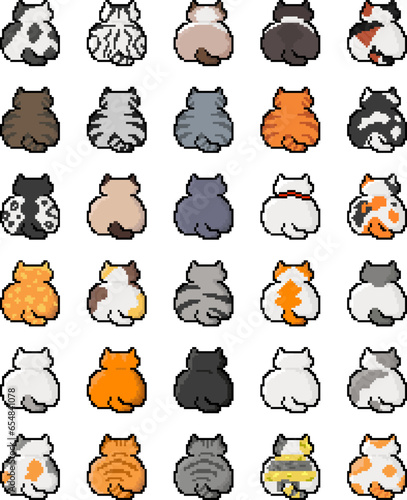 Set of Cute Kawaii Cats Cartoon Cat 8 bit Kitten Pet Kitty Lovers vector illustration