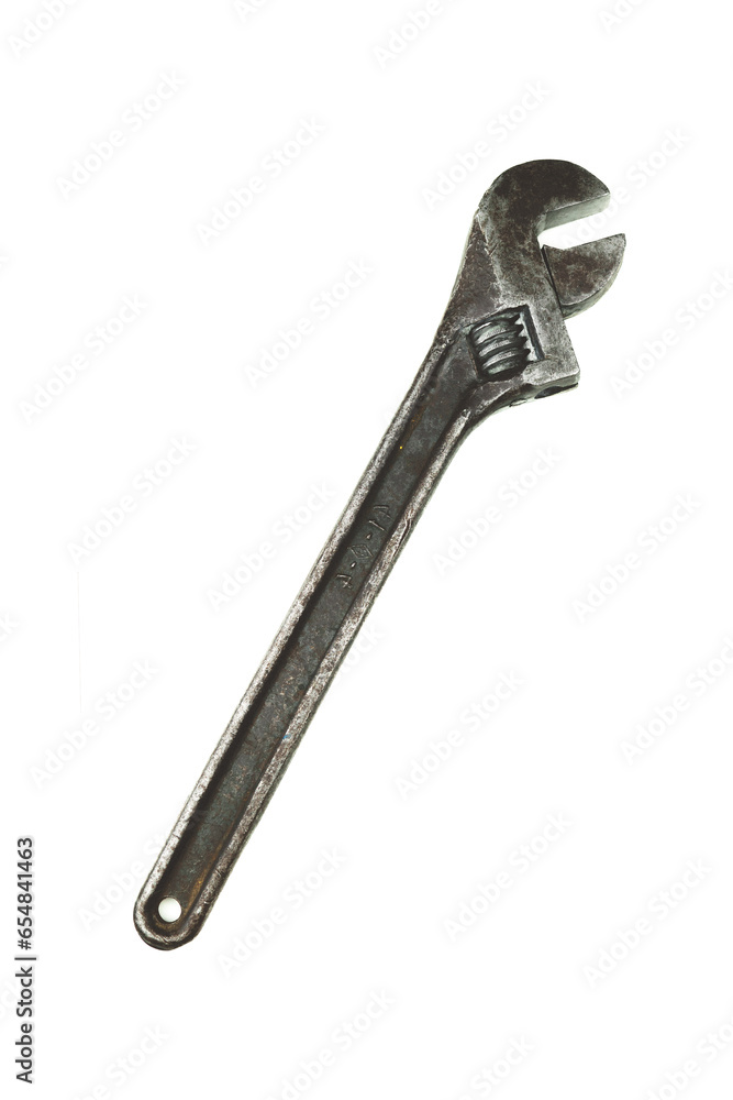 Old adjustable rusty metal wrench isolated Old adjustable rusty metal wrench isolated