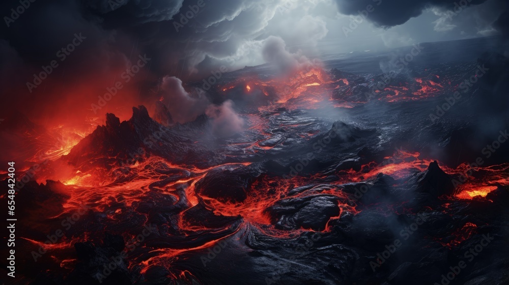 Iceland volcano emits lava smoke steam and clouds