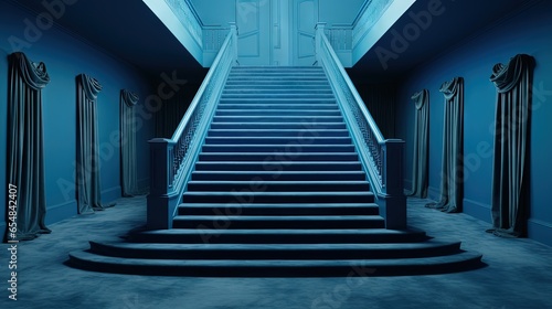 Blue carpeted stairs