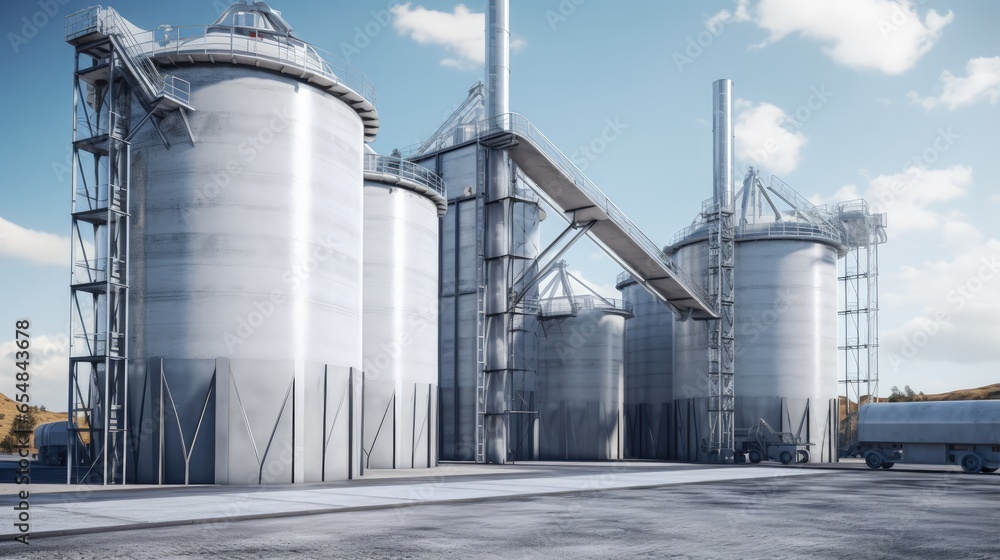 Obraz premium Factory silos for storing loose materials like cement sand and gravel in an industrial architecture setup