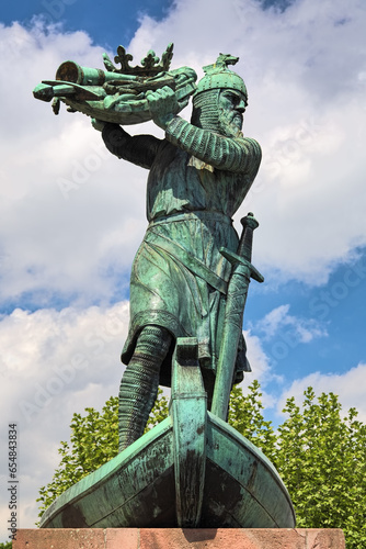 Worms, Germany. Hagen sinks the Nibelung treasure in the Rhine, a sculpture at the bank of the Rhine. The monument was unveiled in 1905.
