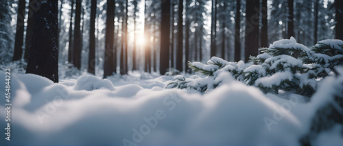Forest of fir trees in the snow.