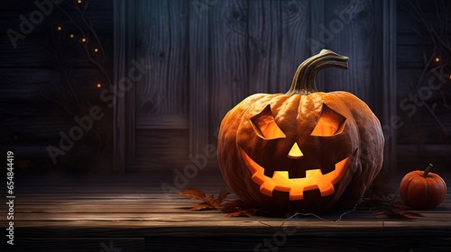 Halloween pumpkin on wood b...