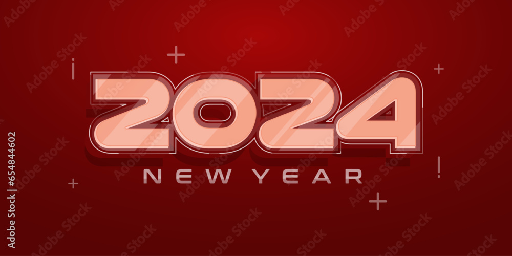 Vector 2024 glass style isolated on dark red background, 2024 new year design template Stock