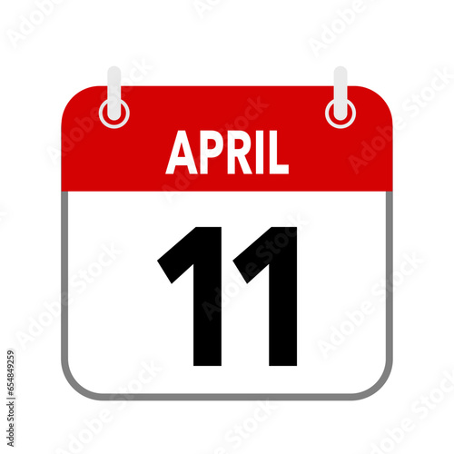 11 April, calendar date icon on white background.