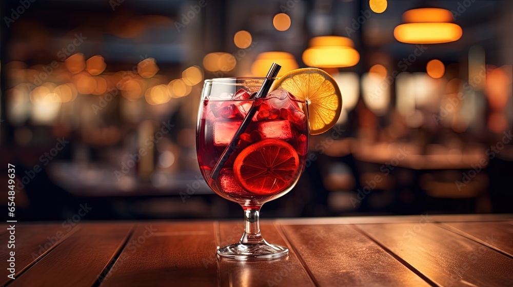 Blurred background serving sangria cocktail - obrazy, fototapety, plakaty 