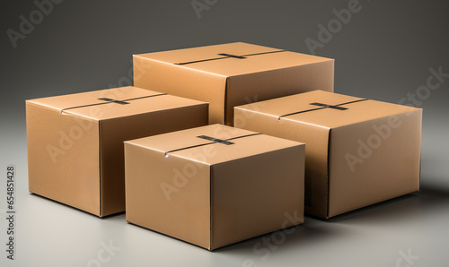 Group of closed cardboard boxes on a beige background. © Andreas