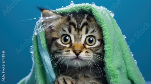 Adorable gray kitten wet af...