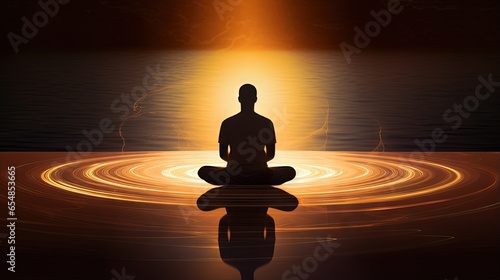 Chakra and light during meditation in silhouette photo