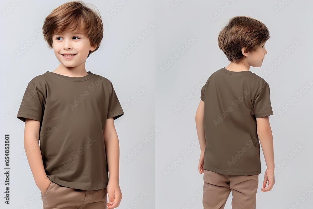 child wearing plain t-shirt for mockup template - obrazy, fototapety, plakaty 