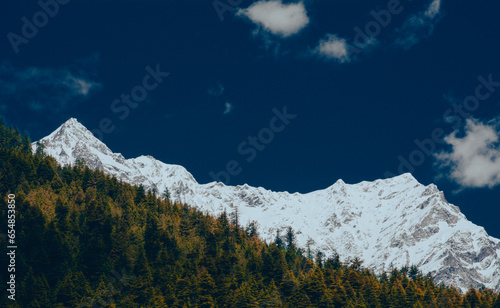 Snow-capped Himalayan mountains captured during night moonlight