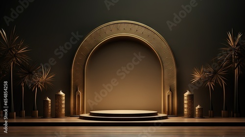 3D background for displaying products during Ramadan on an Islamic podium