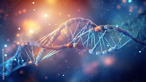DNA strands on abstract sci...