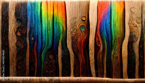 beautiful pattern of ranbow colors on liquid wood surreal  photo
