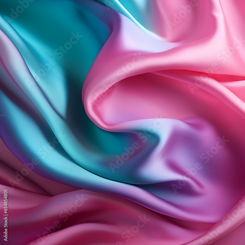 A close up view of a purple and blue silk fabric, in the style of colorful moebius, light turquoise and light pink, soft edges and atmospheric effects, sleek and stylized, multidimensional shading, br photo