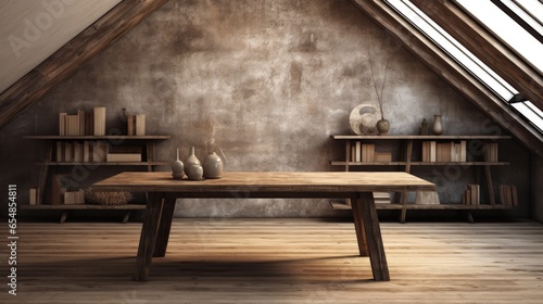 Contemporary wooden table in loft