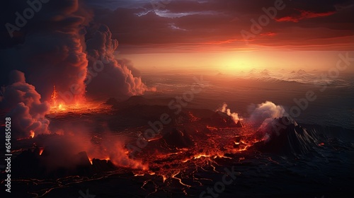 Iceland volcano emits lava smoke steam and clouds © vxnaghiyev