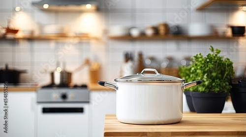 Focused on cooking pot on e...