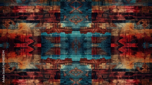 Ethnic pattern on grunge fabric texture boho style rug design 3D art