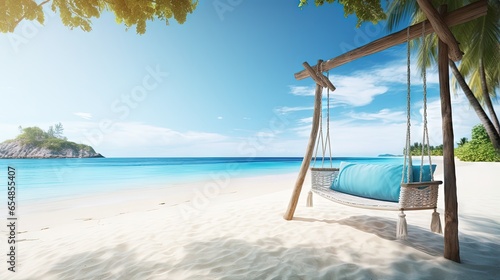 Exquisite summer vacation concept with a serene tropical beach scene and luxurious travel experience