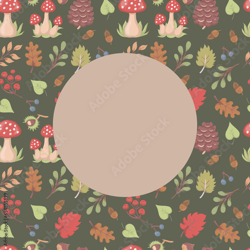 autumn  leaves mushroom fly agaric yellow nuts, chestnut hand drawn bright colors orange brown colors individual elements on a white background harvest holiday