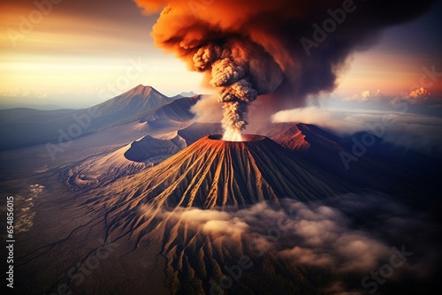 A fiery volcano in Indonesia - Mt Bromo. Generative AI