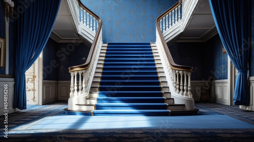Blue carpeted stairs