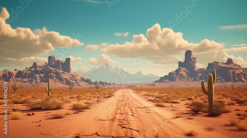 3D desert road with cactus ...
