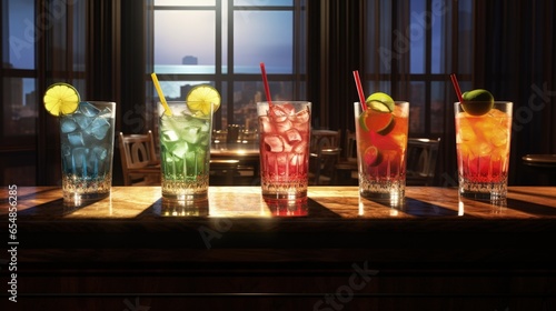 Five drinks on the counter