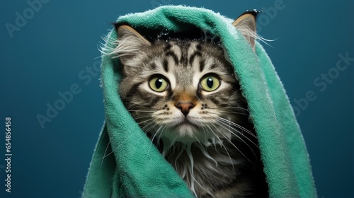 Adorable gray kitten wet af...