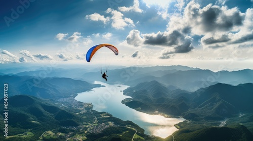 Professional Male Fly Using Paragliding with Amazing Views
