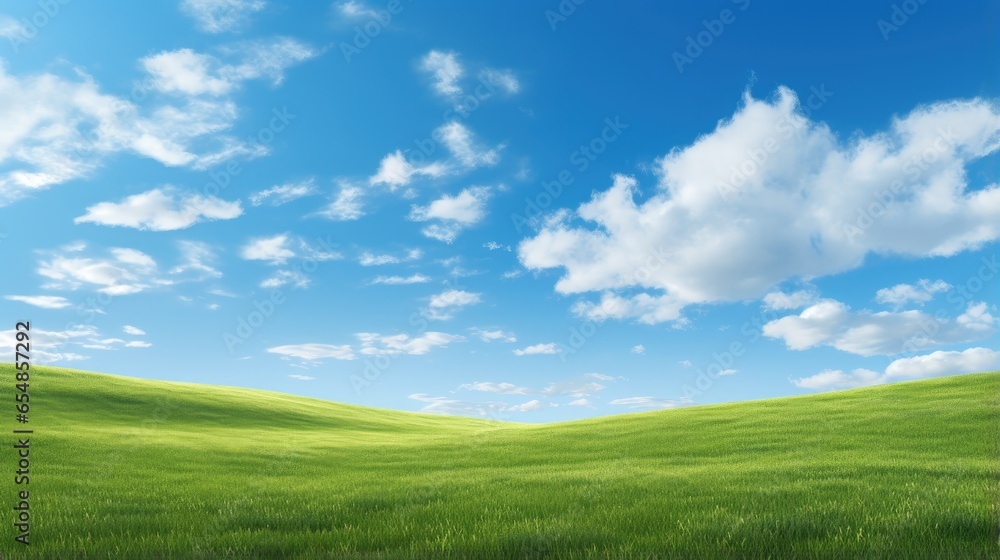 Grassy hills under blue sky with clouds