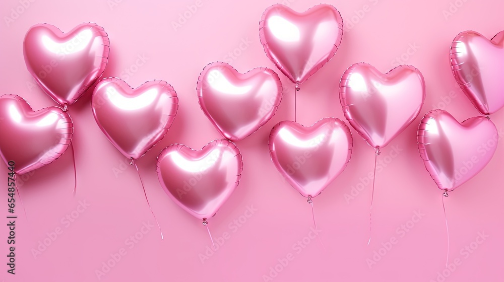 Heart shaped pink air balloons on a pink background Perfect for Valentine s Day decor or events
