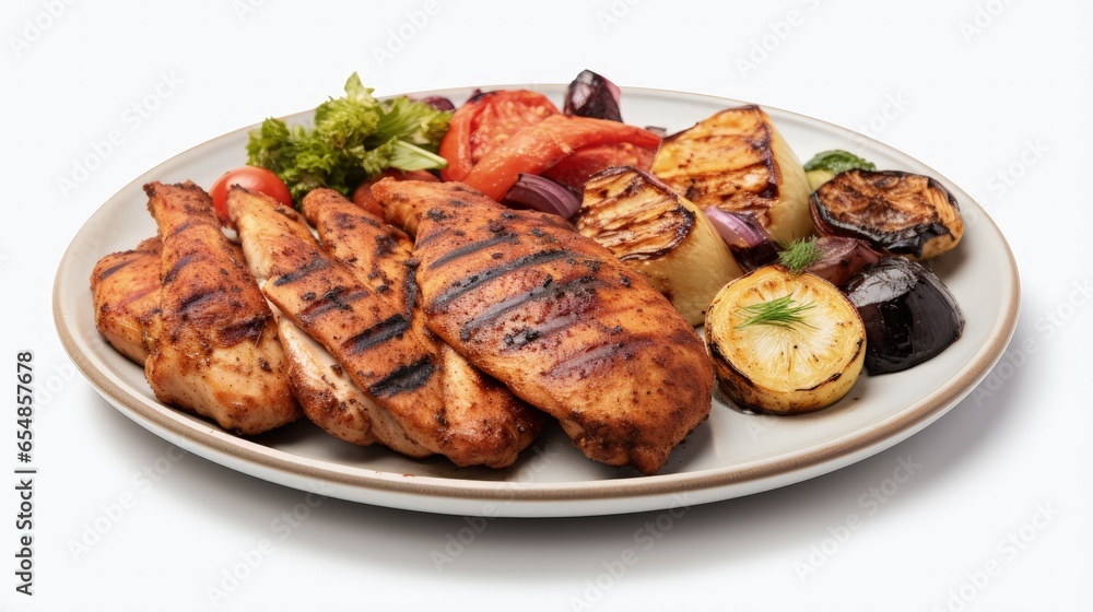 Assorted grilled meats on white background copy space Assorted grilled meats on white background copy space