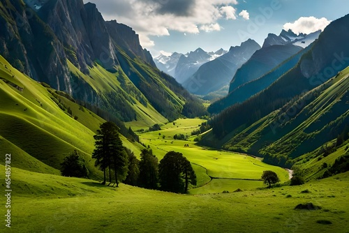 landscape with grass and mountains © Rabiyah