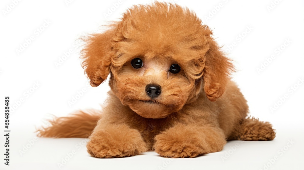 Isolated white background with groomed apricot toy poodle Isolated white background with groomed apricot toy poodle