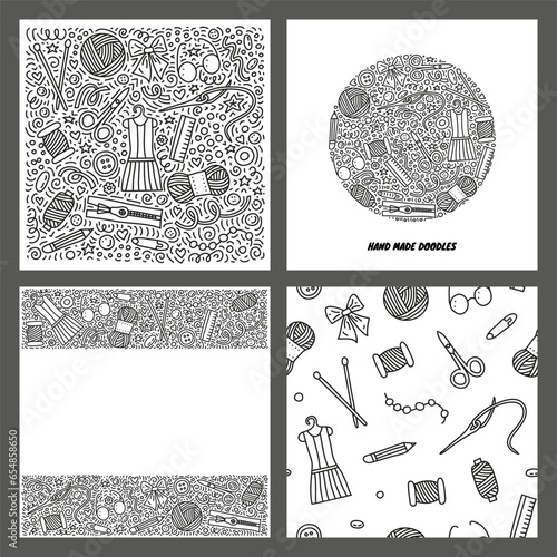 Set of cards with doodle hand made icons.