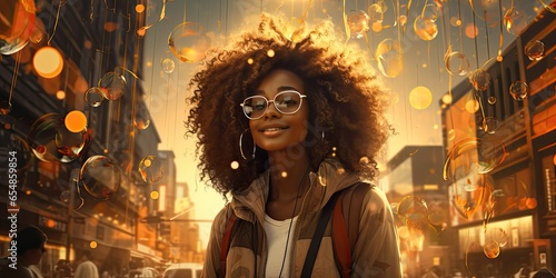 piękna kobieta w okularach z ładnymi lokami przedstawiona w sztuce komputerowej