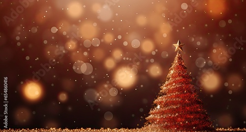 Widok świątecznych dekoracji z choinką i bąbkami świątecznymi.