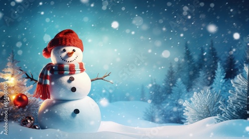 Snowman on Christmas backdrop
