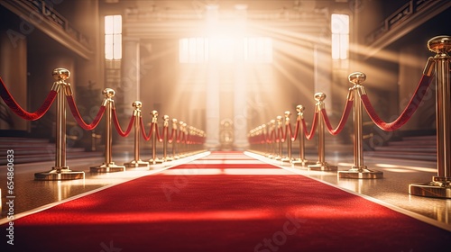 Blurry red carpet image and barrier at entrance prior to ceremony opening