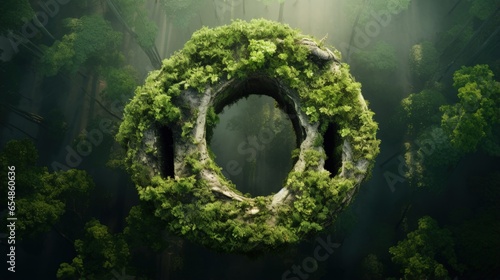 High angle view of forest trunk with CO2 letter shaped holes representing the concept of CO2 reduction environment global warming sustainable development and renewable energy