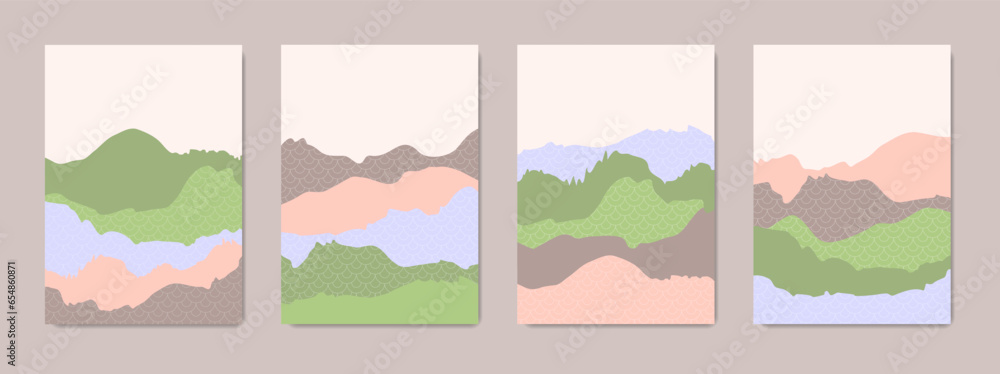 Fototapeta premium Set of minimalist posters with mountains.