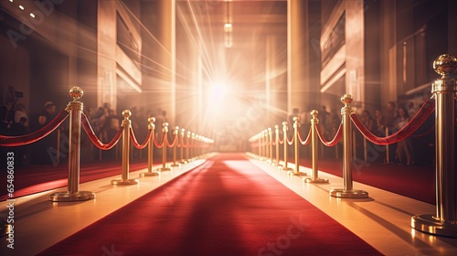 Obraz na plátne Blurry red carpet image and barrier at entrance prior to ceremony opening