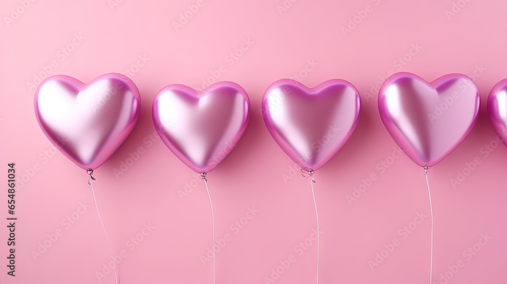 Heart shaped pink air balloons on a pink background Perfect for Valentine s Day decor or events