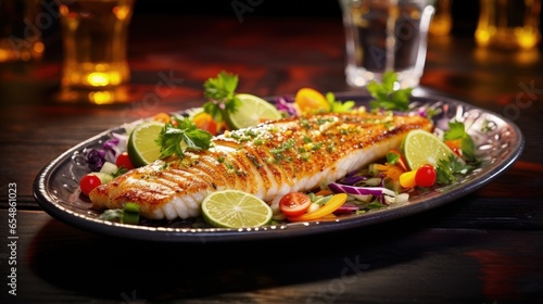 Grilled fish with salad on a platter for a tasty dinner
