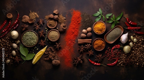 Spices arranged on old dark...